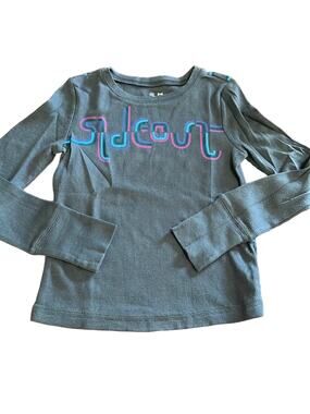 Girls 6X Sideout Gray Knit Top Waffle Knit Long Sleeves Thumb Holes Y2K